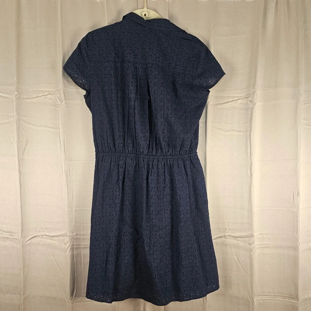 NWT J Crew‎ Mercantile Navy Short Sleeve Eyelet Collared Tie Front Dress Small